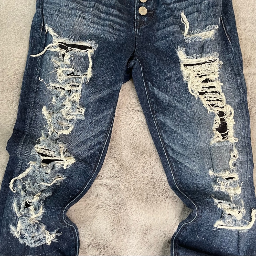 Hudson Jeans Size 26 Distressed Button Fly Skinny Blue Thermal Backed Rips - Picture 4 of 10